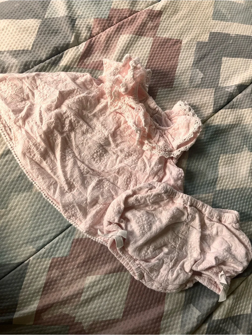 Catherine Malandrino Light Pink Lace-Trim Camisole & Bloomers Set